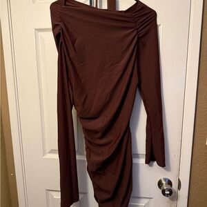 Fashion Nova Brown Ruched Dress